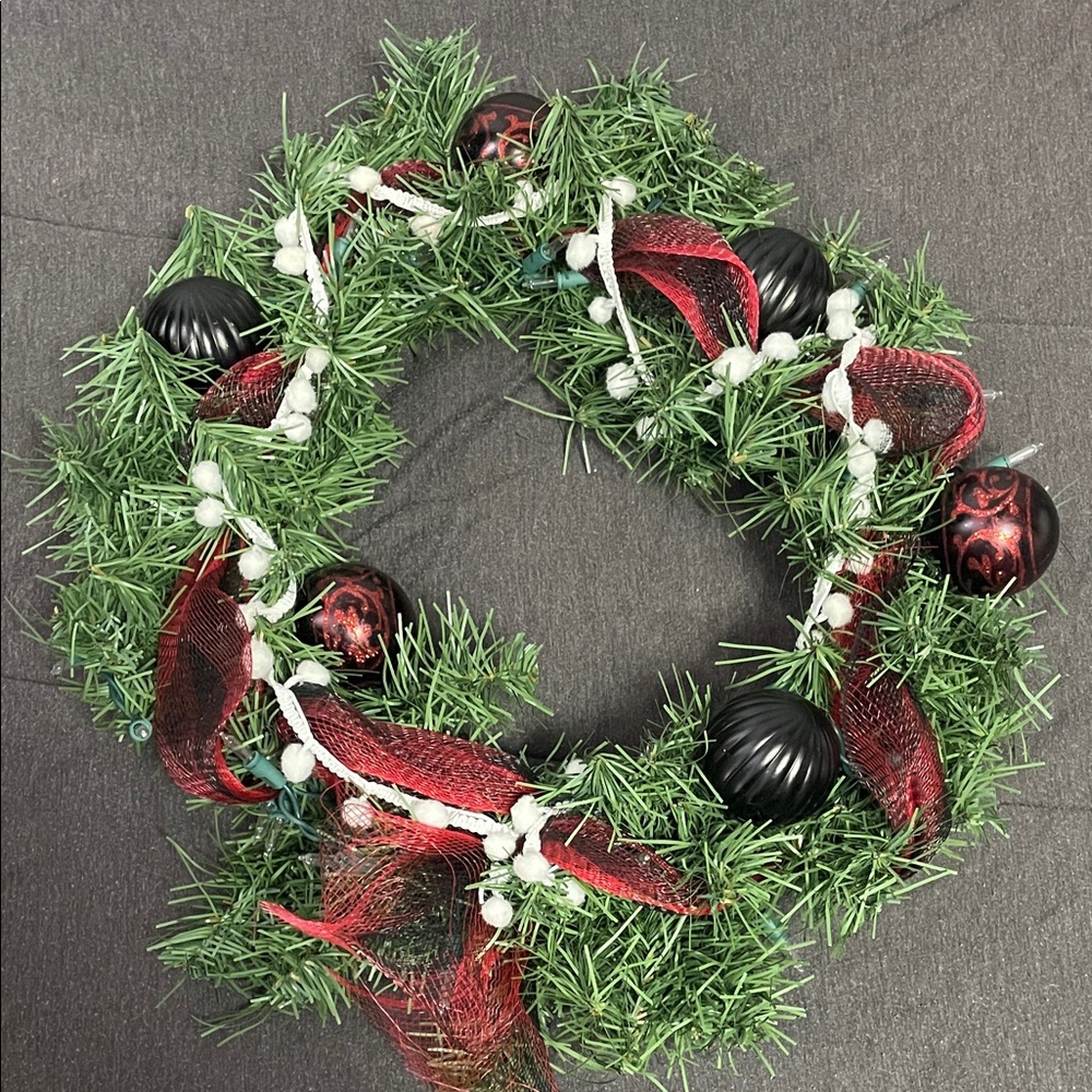 Festive Black and Red Holiday Wreath